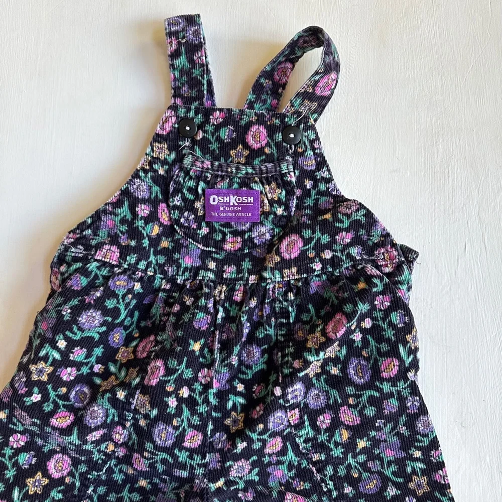 Vintage OshKosh B'Gosh Floral Corduroy Bubble Overalls